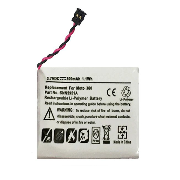 3.7V 300mAh Replacement Battery for Motorola Moto 360 Smartwatch SNN5951A WX30 (image for) 3.7V 300mAh Replacement Battery for Motorola Moto 360 Smartwatch SNN5951A WX30